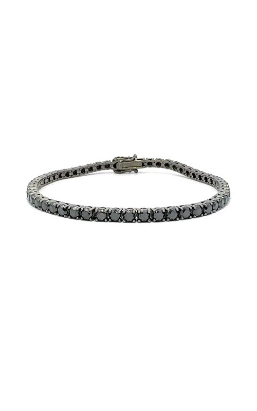 Black diamond tennis bracelet with round-cut stones.