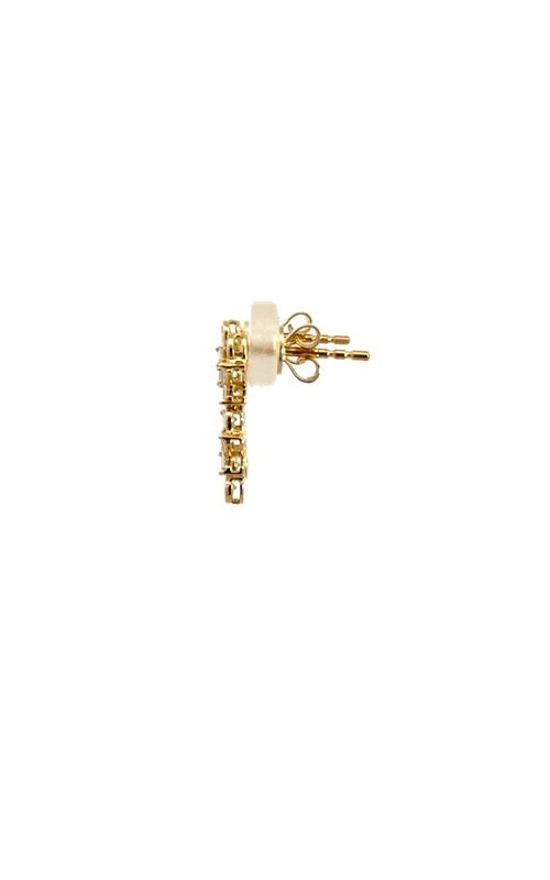 Gold stud earrings with a dangling geometric design featuring multiple small diamonds.