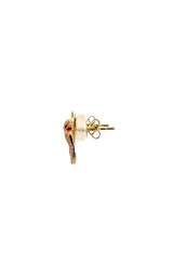 Gold snake-shaped stud earrings with diamond accents and ruby eyes.