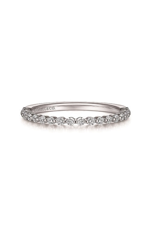 Thin silver band with multiple round diamonds on a white background.