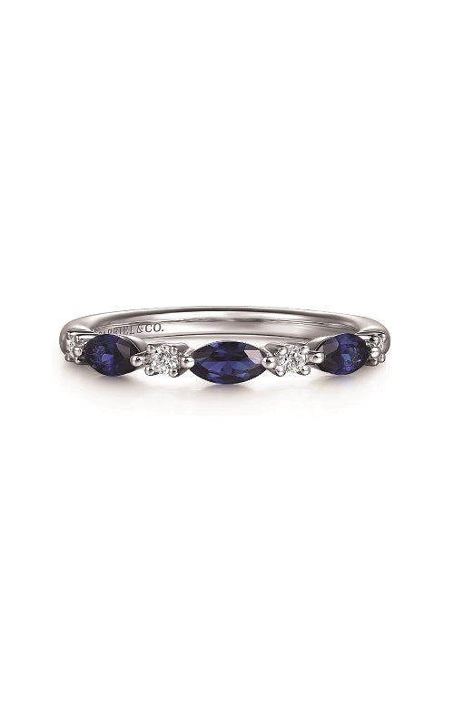 Silver band with marquise sapphires and round diamonds.