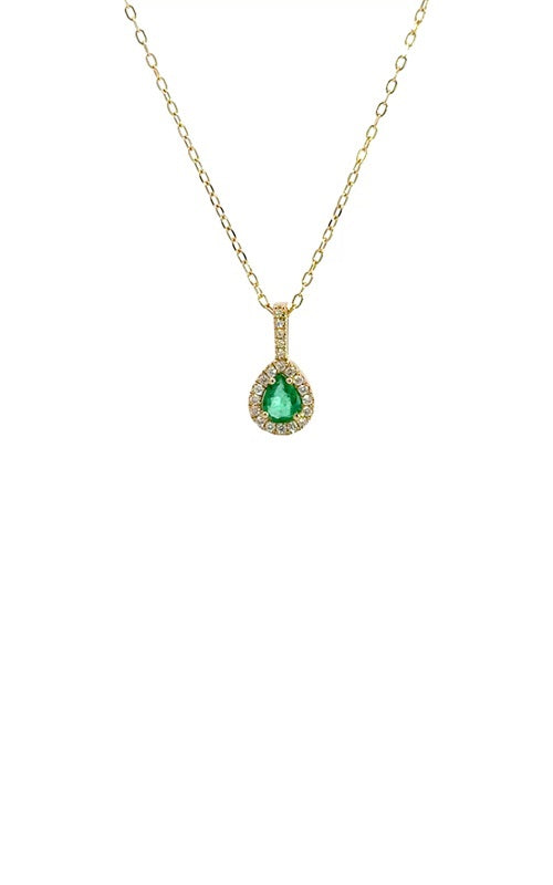 14K YELLOW GOLD EMERALD PENDANT WITH DIAMOND HALO  G15323