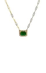 14K YELLOW GOLD EMERALD PENDANT WITH DIAMOND HALO  G15324