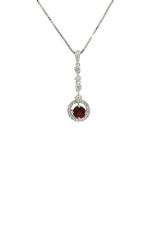 18K WHITE GOLD RUBY AND DIAMOND PENDANT  G15347