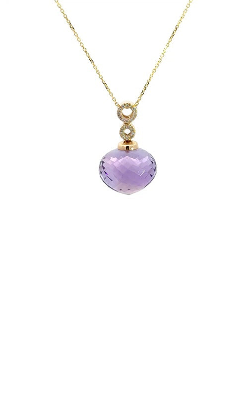 14K YELLOW  GOLD  AMETHYST AND DIAMONDS NECKLACE G15356