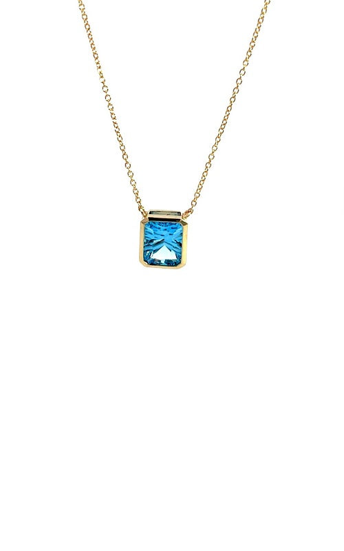 14K YELLOW GOLD SOLITAIRE BLUE TOPAZ NECKLACE   G15598