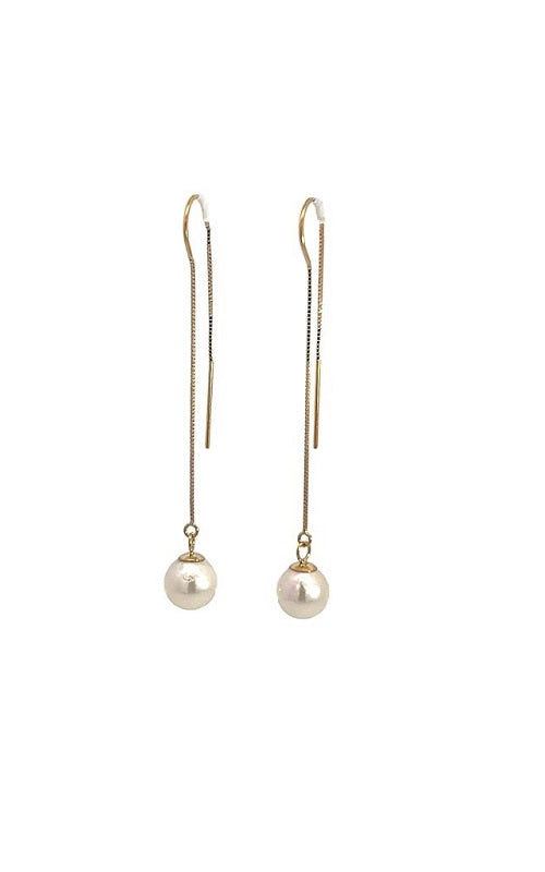 14K YELLOW GOLD AKOYA PEARLS DROP EARRINGS  G15730