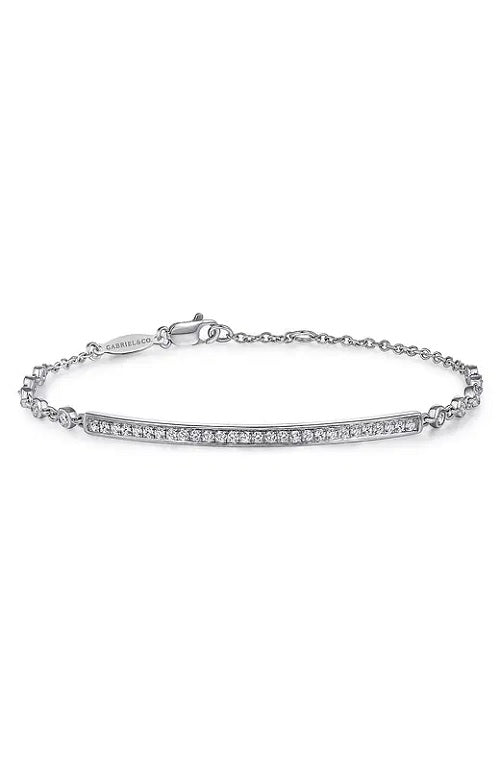 14K White Gold Pave Diamond Bar Tennis Bracelet  G15909