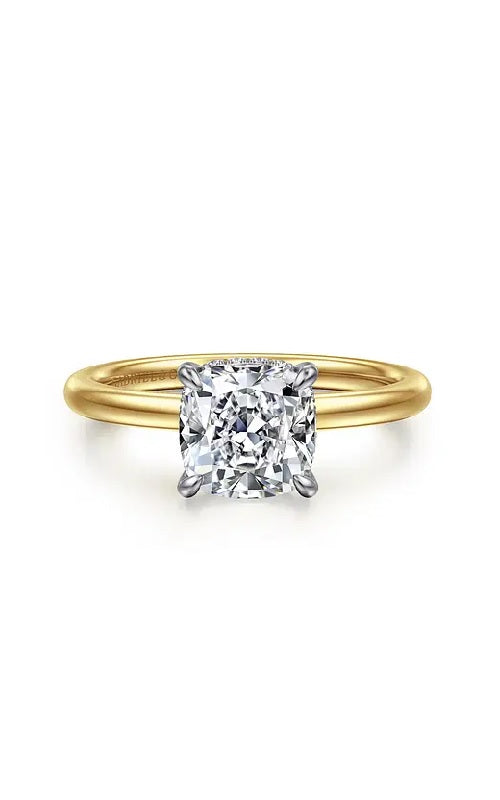 14K White-Yellow Gold Hidden Halo Cushion Diamond Engagement Ring G15940