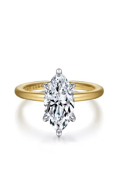 14K White-Yellow Gold Hidden Halo Marquise Shape Diamond Engagement Ring G15941