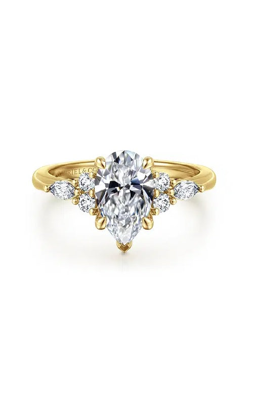 14K Yellow Gold Pear Shape Diamond Cluster Engagement Ring G15942