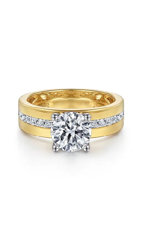 14K Yellow-White Gold Wide Band Round Diamond Engagement Ring  G15945