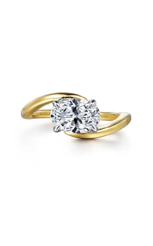 14K White-Yellow Gold Bypass Oval Diamond Engagement Ring G15946
