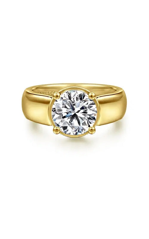 14K Yellow Gold Wide Band Round Diamond Engagement Ring  G15947