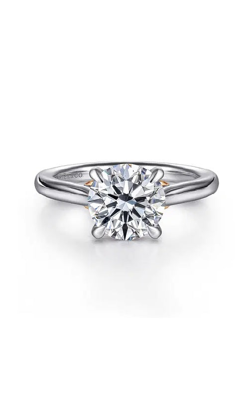 14K White-Rose Gold Round Lotus Diamond Engagement Ring  G15954