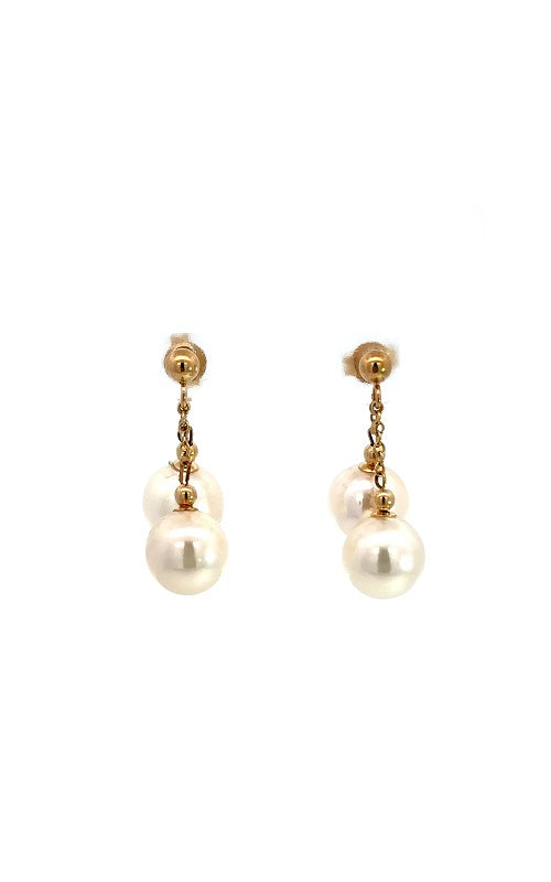 14K YELLOW GOLD AKOYA PEARLS DROP EARRINGS  G16298