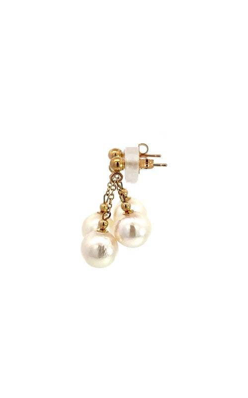 14K YELLOW GOLD AKOYA PEARLS DROP EARRINGS  G16298
