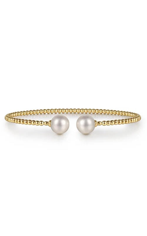 14K Yellow Gold Bujukan Pearls Split Bangle   G16411