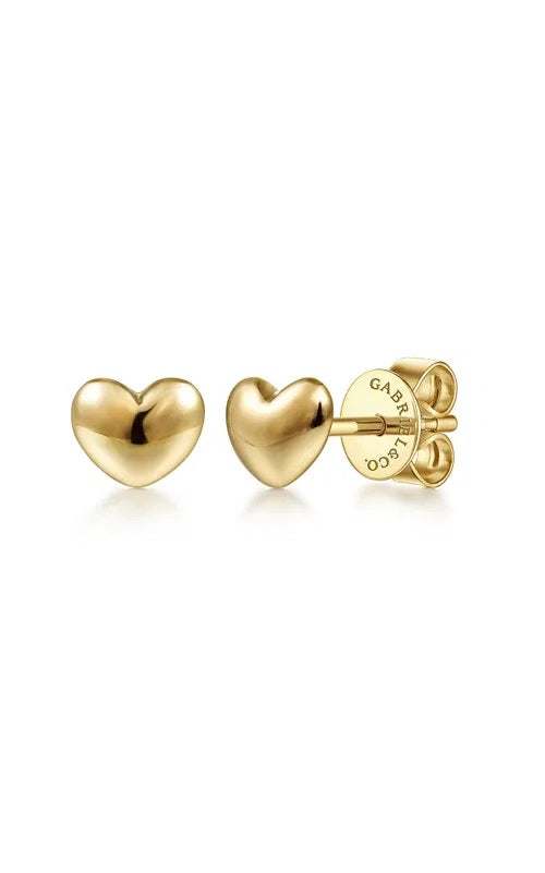 14K Yellow Gold Puff Heart Stud Earrings  G16413