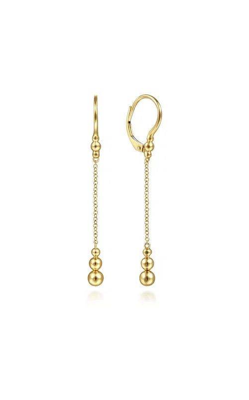 14K Yellow Gold Bujukan Beaded Long Chain Drop Earrings  G16414