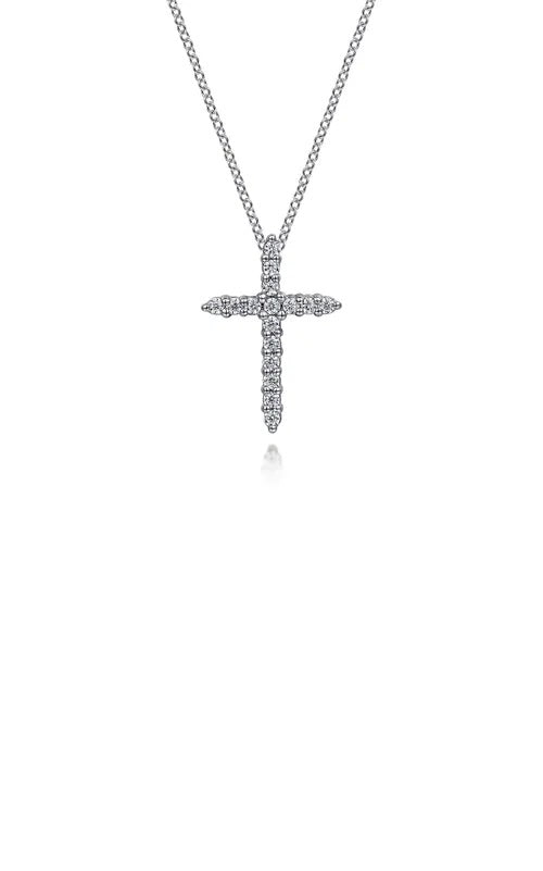 14K White Gold Diamond Cross Pendant Necklace  G16421