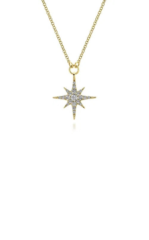 14K Yellow Gold Diamond Starburst Pendant Necklace   G16422