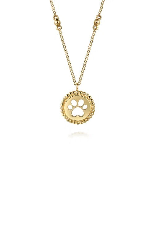 14K Yellow Plain Gold Bujukan Dog Paw Medallion Necklace   G16426