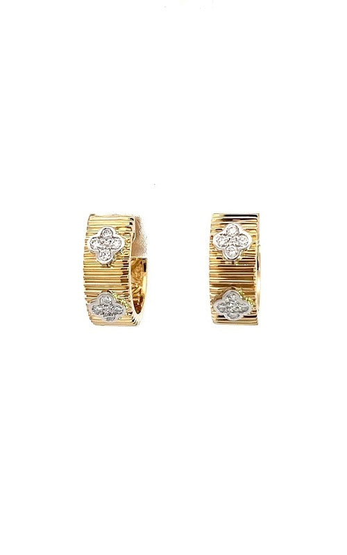 14K YELLOW  AND WHITE GOLD DIAMOND HUGGIES EARRINGS G15596