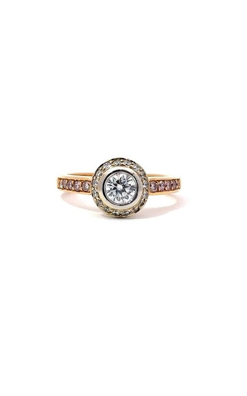 18K WHITE AND ROSE GOLD DIAMOND ENGAGEMENT RING WITH PINK SIDE DIAMONDS   C2094
