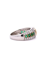 PLATINUM AND 18K YELLOW GOLD ENGAGEMENT BAND WITH EMERALD SIDESTONES  C2392