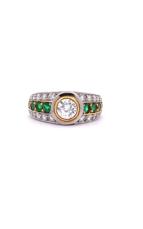 PLATINUM AND 18K YELLOW GOLD ENGAGEMENT BAND WITH EMERALD SIDESTONES  C2392