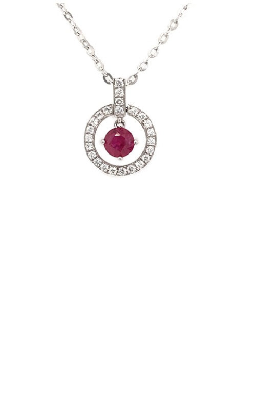 18K WHITE GOLD RUBY PENDANT WITH DIAMOND ACCENTS  G2860