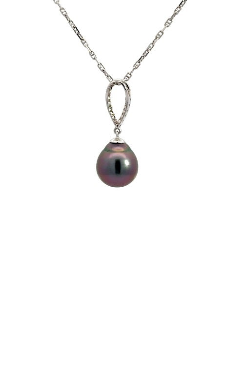 18K WHITE GOLD TAHITIAN PEARL PENDANT WITH DIAMOND ACCENTS  G6323