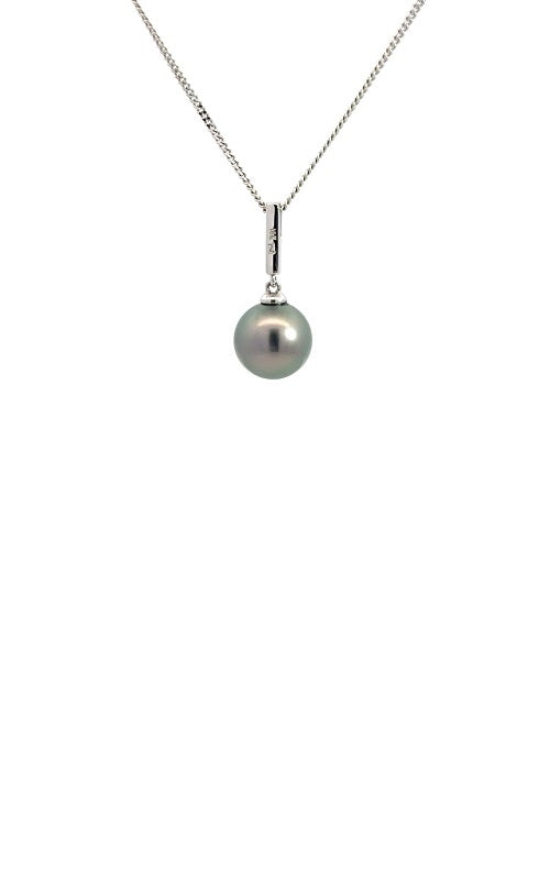 18K WHITE GOLD TAHITIAN PEARL PENDANT WITH DIAMOND ACCENTS G11993