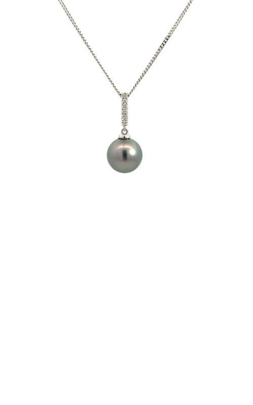 18K WHITE GOLD TAHITIAN PEARL PENDANT WITH DIAMOND ACCENTS G11993