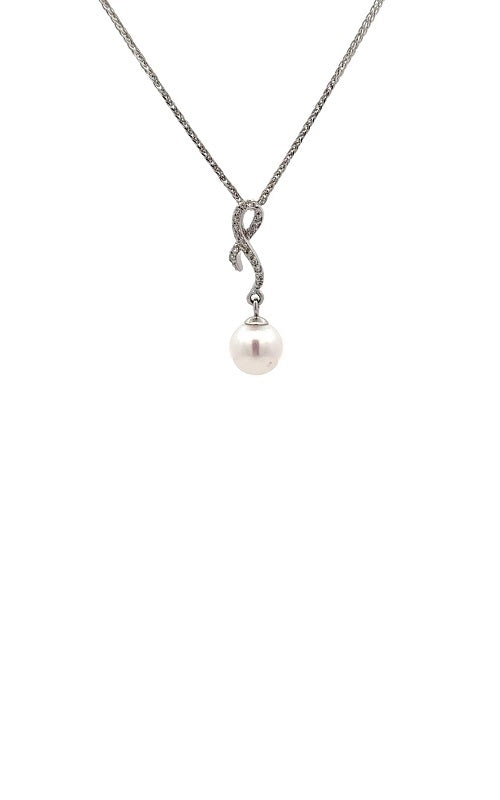 18K WHITE GOLD PEARL AND DIAMONDS PENDANT  G8719