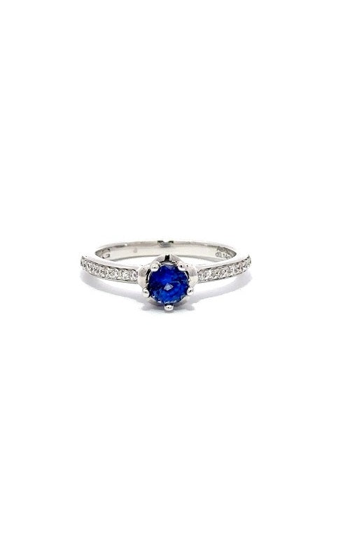 18K WHITE GOLD SAPPHIRE RING WITH SIDE DIAMONDS  C8912