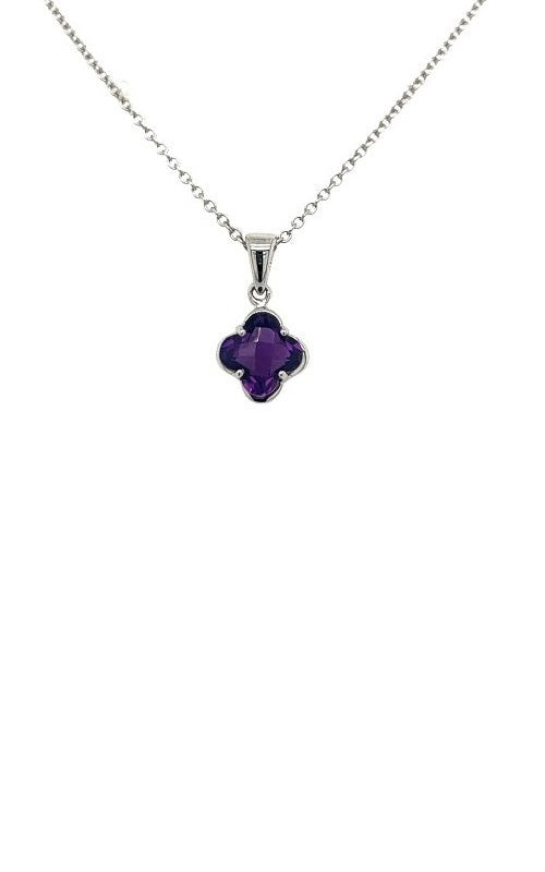 Silver necklace with amethyst clover-shaped pendant