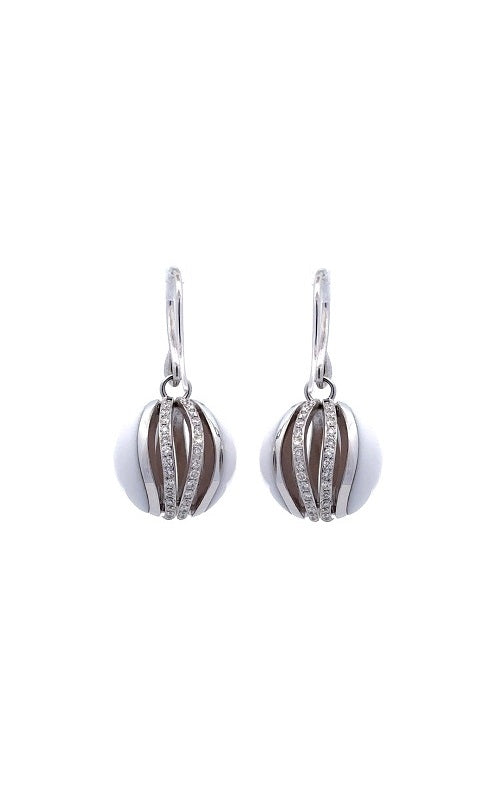 18K WHITE GOLD AND WHITE AGATE DROP EARRINGS  C4344