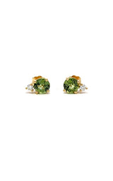 14K YELLOW GOLD GREEN SAPPHIRE AND DIAMOND STUD EARRINGS  G16730