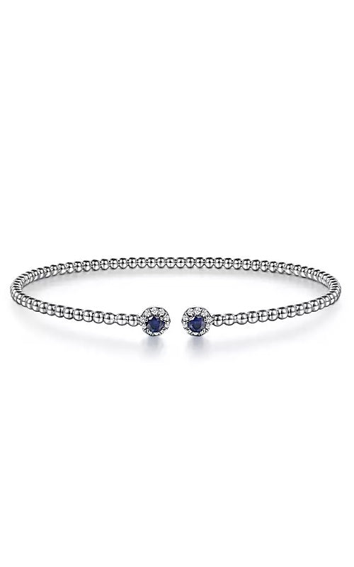 14K White Gold Bujukan Bead Split Cuff Bracelet with Sapphire and Diamond  G14624