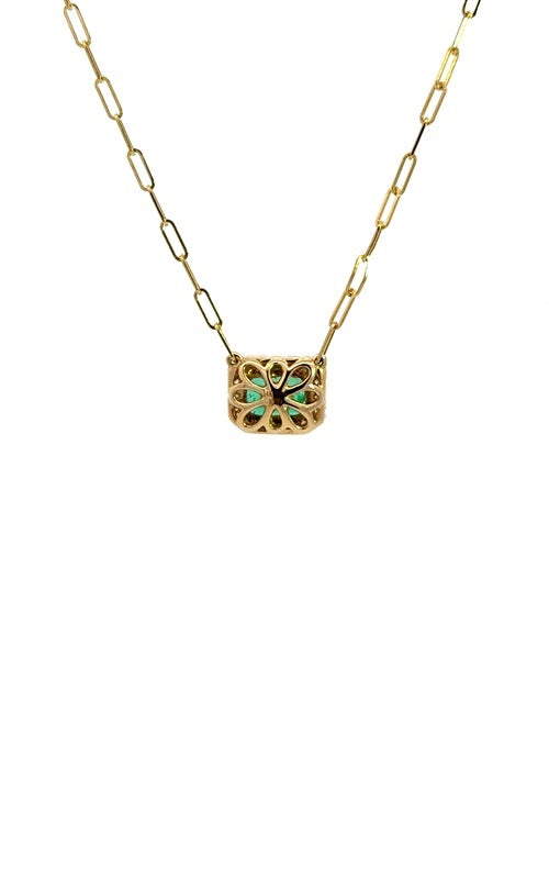 14K YELLOW GOLD EMERALD PENDANT WITH DIAMOND HALO  G15324