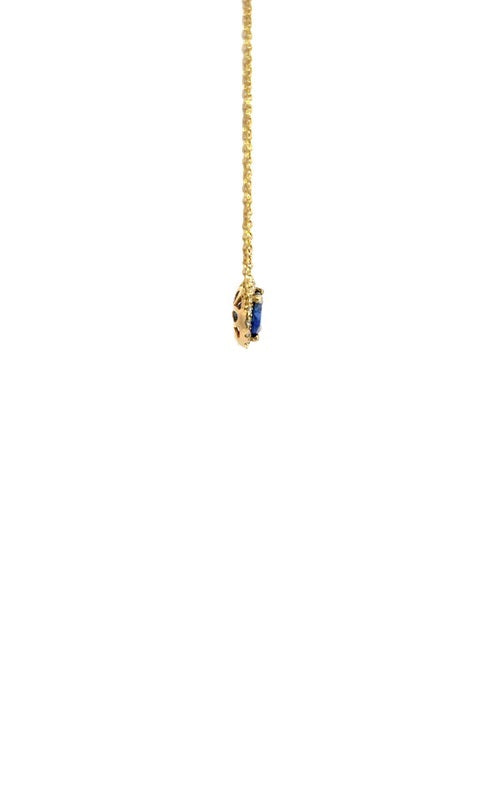 18K YELLOW GOLD BLUE SAPPHIRE HALO NECKLACE  G16142