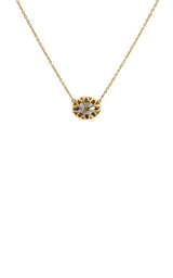 18K YELLOW GOLD BLUE SAPPHIRE HALO NECKLACE  G16142
