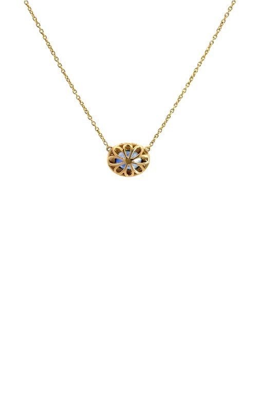 18K YELLOW GOLD BLUE SAPPHIRE HALO NECKLACE  G16142