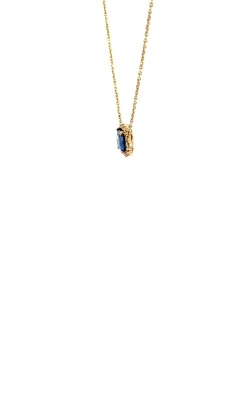 18K YELLOW GOLD BLUE SAPPHIRE HALO NECKLACE  G16142