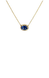 18K YELLOW GOLD BLUE SAPPHIRE HALO NECKLACE  G16142