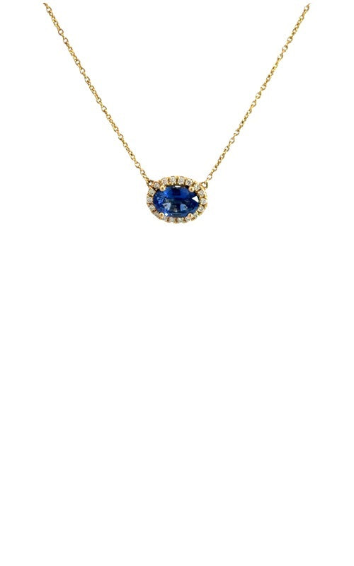 18K YELLOW GOLD BLUE SAPPHIRE HALO NECKLACE  G16142
