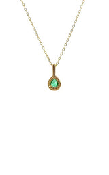 14K YELLOW GOLD EMERALD PENDANT WITH DIAMOND HALO  G15323