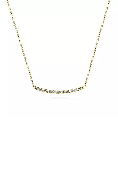 18 inch 14K Yellow Gold Diamond Pavé Curved Bar Necklace  G14126